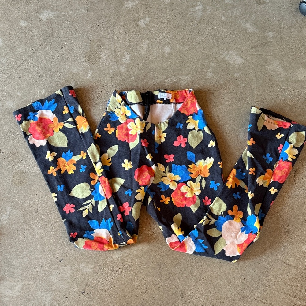 DANIELLE BERNSTEIN Floral Boot Cut Pants - Black, Red, Blue, Yellow